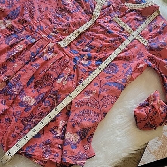 MAEVE | ANTHRO Abella Pink Blue Butterfly Crochet Pintuck Boho Cottage Top 4 - Picture 8 of 9